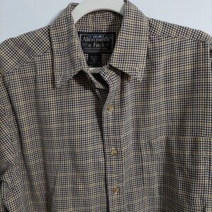 Abercrombie & Fitch Tan and Navy Micro-Check Button-Down Shirt